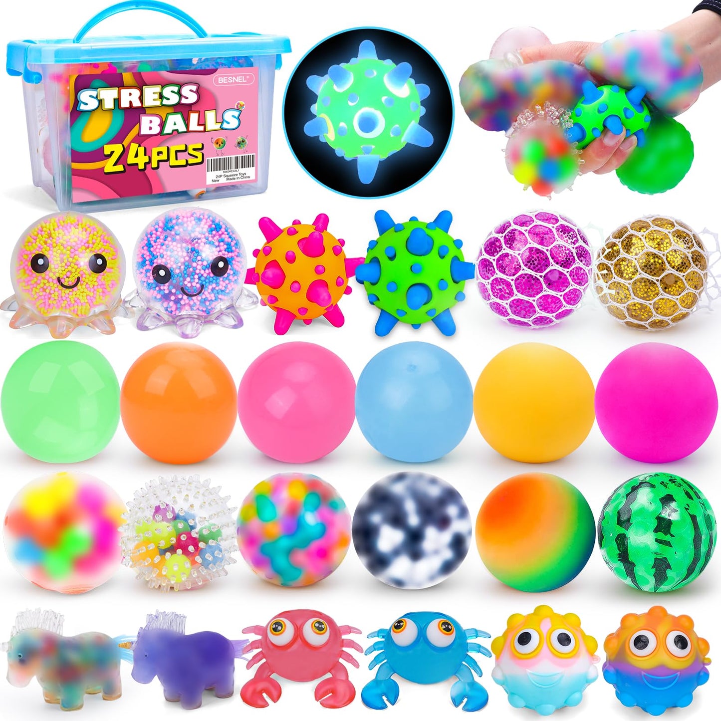 24 Pack Stress Balls Squishy Balls Squishy Fidget Relief Balls Squeeze Ball for Adults Stress Relieve Party Favors