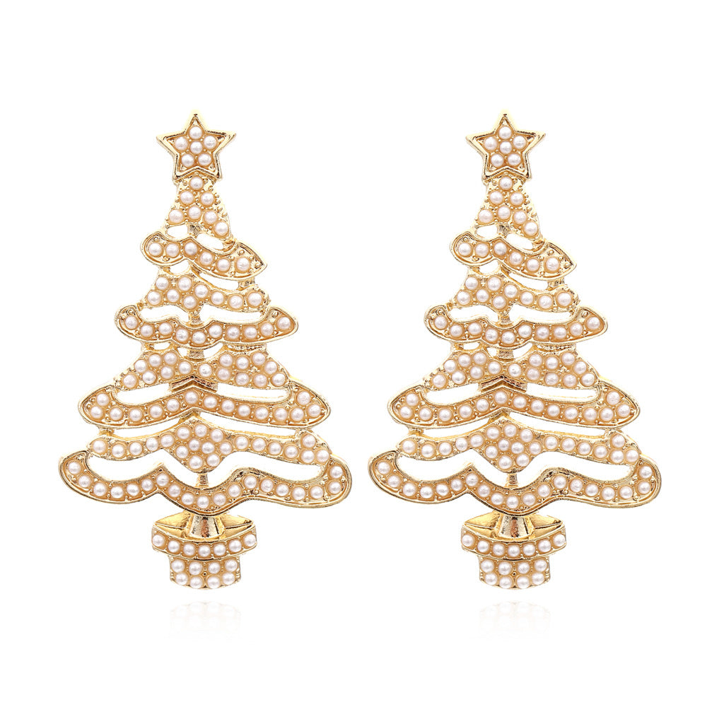 Exaggerated Hollow Christmas Tree Earrings for Women