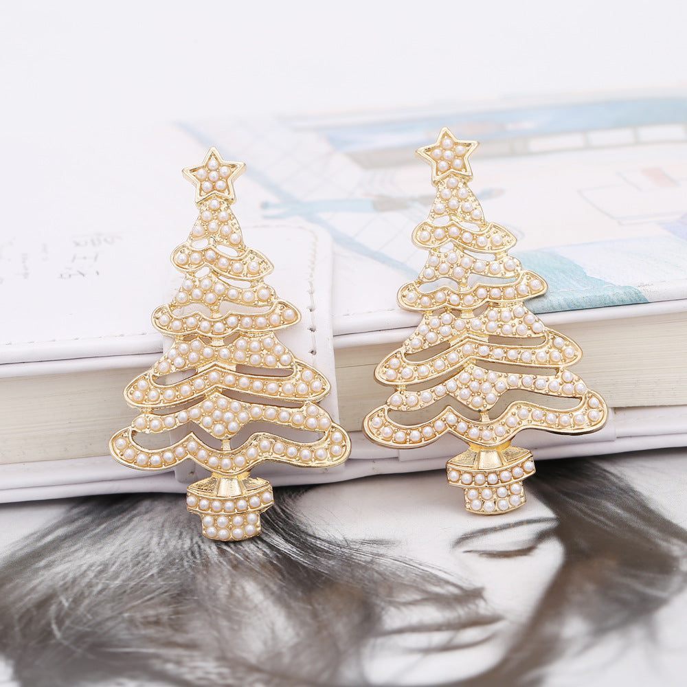Exaggerated Hollow Christmas Tree Earrings for Women