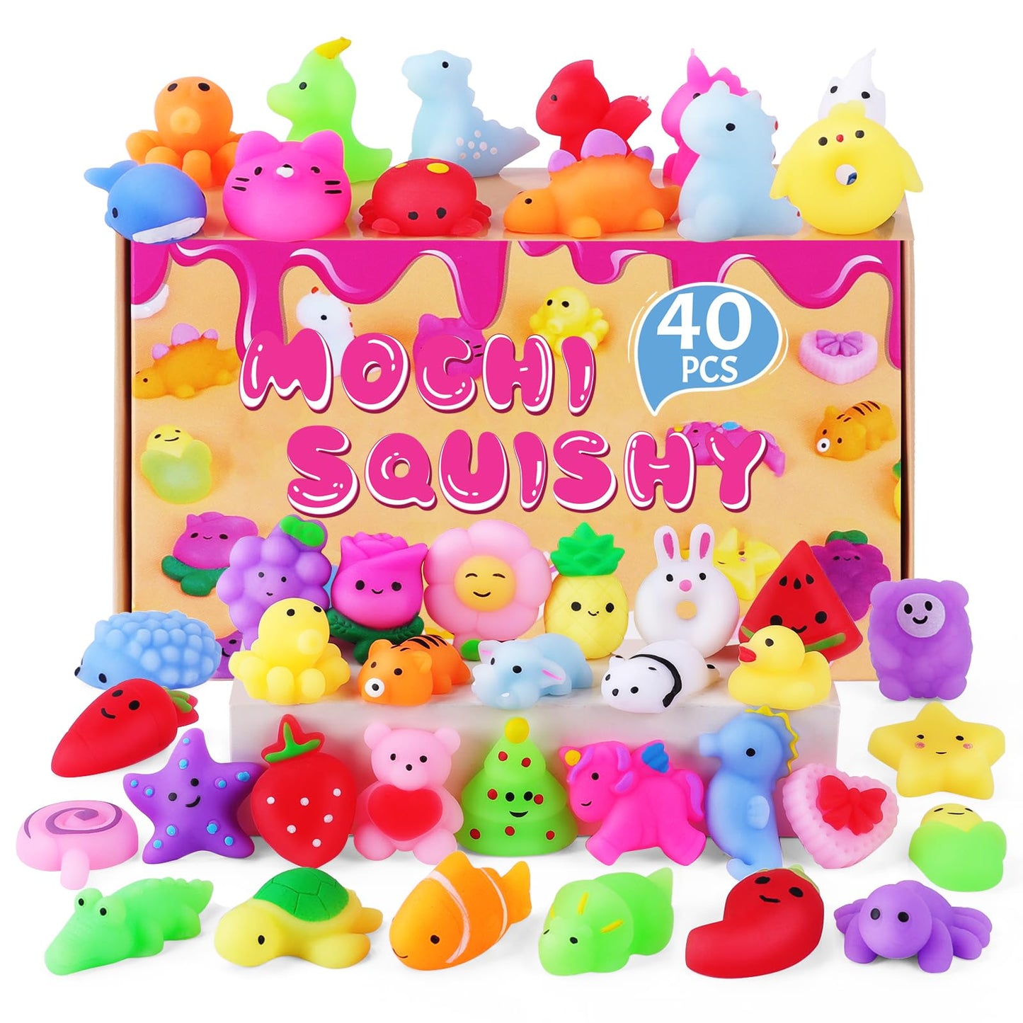 VISCOO Squishy Toys Squishies 40 Pack Mochi Squishy Party Favors for Kids Squishy Fidget Toys Stress Toys Squishy Toys for Kids Treasure Box Toys for Classroom PrizesGoodie Bags Fillers